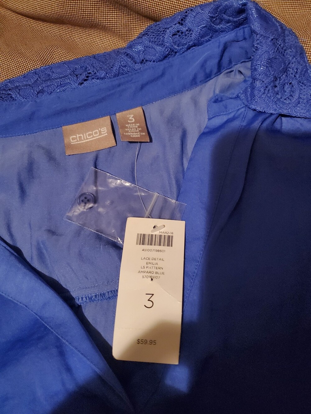 Chico's 3 Size XL Shirt Top Amparo Blue V Neck Long Sleeve Tunic Lightweight - Picture 4 of 9